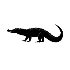 Poster - Silhouette of an alligator with a long tail and short legs standing on a white background image view