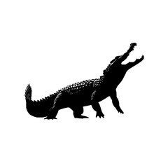 Poster - Silhouette of an alligator standing with its mouth open in a black and white illustration style design