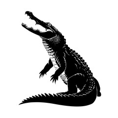 Poster - Silhouette of an alligator standing on its hind legs with its mouth open in a threatening posture showing teeth
