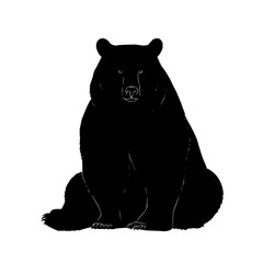 Poster - Silhouette of a large bear sitting upright with a thick coat of fur and small eyes on a white background