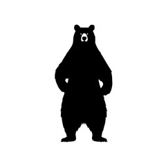 Poster - Illustration of a standing bear silhouette with paws on hips and visible facial features in black color