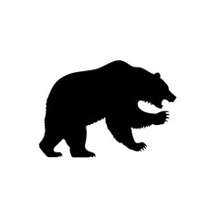 Poster - Silhouette of a bear standing with its mouth open showing teeth and claws on a white plain background image
