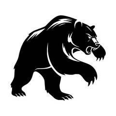 Poster - Illustration of a black bear in a defensive posture with visible claws and angry expression on a white background