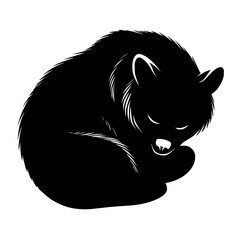 Poster - Silhouette illustration of a curled up black bear with visible fur details on a white background space