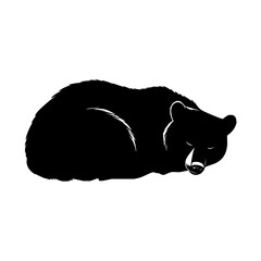 Poster - A solid black bear is peacefully sleeping with its eyes closed in a monochrome illustration style image