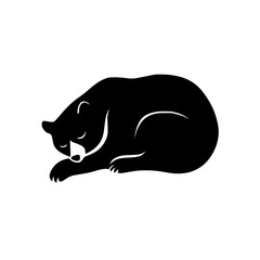 Poster - Illustration of a sleeping bear in black silhouette against a white background in a simple design style