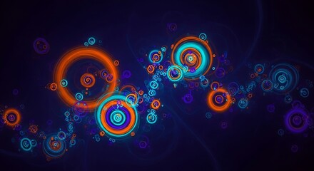 Aufkleber - Abstract fractal art featuring vibrant circles and spirals on a dark backdrop
