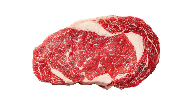 a raw ribeye steak isolated on a white background, png, transparent
