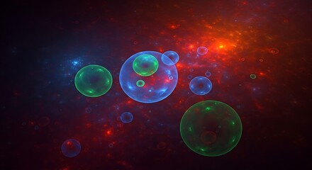 Poster - Colorful fractal design featuring floating spheres and cosmic background providing vibrant colors