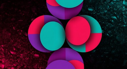 Aufkleber - Colorful overlapping circles geometric shapes on a dark textured background composition