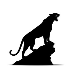 Poster - Silhouette of a roaring panther on a rock in an urban setting