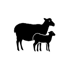 Poster - Black silhouette of sheep and lamb