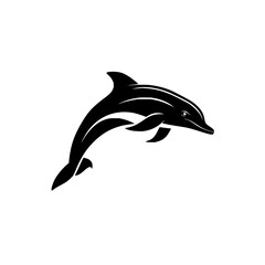 Poster - Black and white vector illustration of a dolphin in an urban aquarium