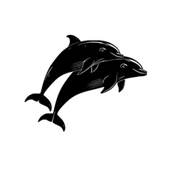 Poster - Two black dolphins jumping, vector illustration