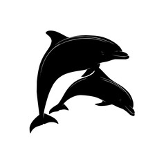 Poster - Silhouette of two dolphins jumping, urban life theme