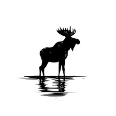 Poster - Silhouette of a moose standing in water with reflections