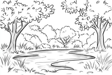A graphic illustration of a forest, featuring many trees, is shown in a single line in a modern style