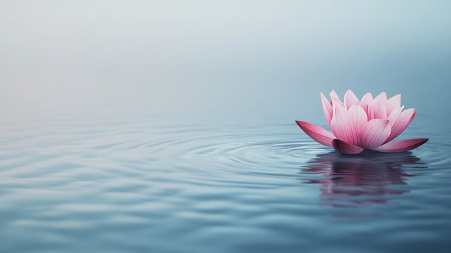 The calm water supports a beautifully illustrated lotus flower, surrounded by soft ripples, and radiates a serene, spiritual ambiance that is deceptively simple