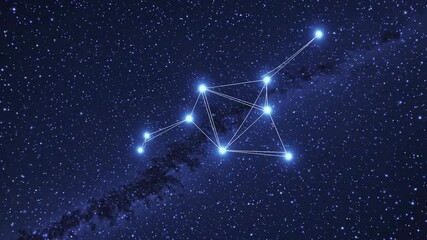 Wall Mural - aerial video view of a glowing constellation against a starry night sky, showcasing a cosmic theme w