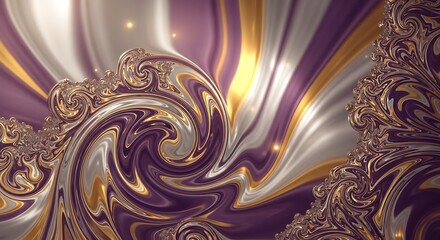 Leinwandbilder - Elegant Abstract Swirls of Purple, Gold, and Silver with Intricate Detailing Creation