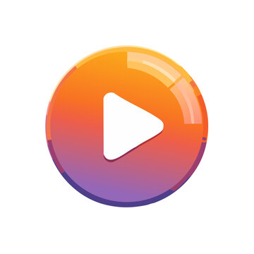A glossy, circular play button icon with a gradient from orange to purple and a white triangle inside.