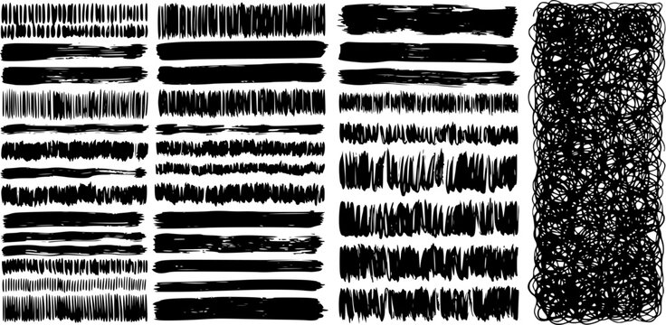 Brush, pen, pencil line set. Vector calligraphy paint strokes. Abstract black ink grungy lines, curves, emphasis underlines. EPS 10 version.
