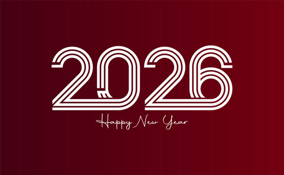New Year 2026 greetings with white numbers on a red background
