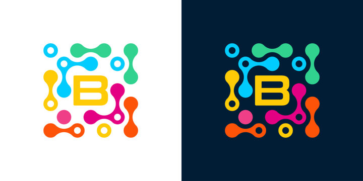 letter b logo design template with connecting circles. Science and medicine symbol with geometric dotted circles. Universal energy and technology vector icon.