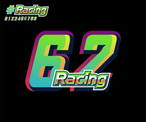 Leinwandbilder - racing numbers 62 with 3d effect for racing, sports, jersey, esports