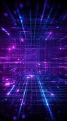 Aufkleber - futuristic neon digital grid tunnel with vibrant purple and blue lights creating a high tech virtual