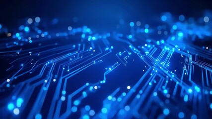 Poster - Digital Circuit Board Animation with Glowing Blue Light Signals