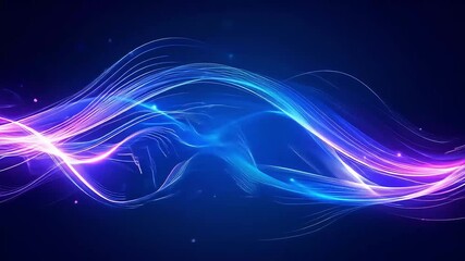 Poster - Abstract wave of digital light streaks flowing across a dark blue backdrop