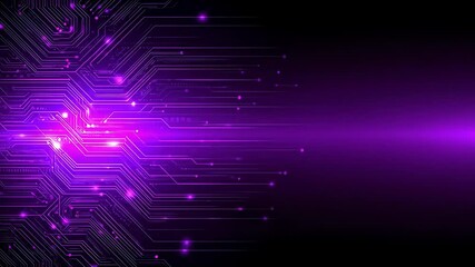 Poster - Futuristic purple circuit board animation with data stream motion graphic