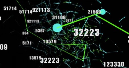 Poster - Network generating neon mesh rotating while labels multiplying and lines sweeping to show data flow