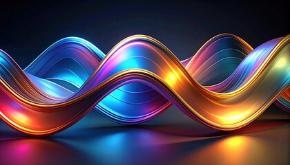 Poster - Abstract Digital Music Player UI Icon With Three-Dimensional Wavy Colorful Light and Gradient Shapes in Dark Background