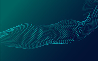 Leinwandbilder - Digital technology background with shinning wavy line green gradations modern background