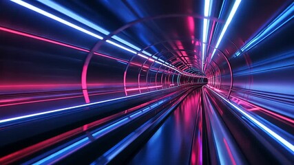 Wall Mural - futuristic tunnel with vibrant blue and pink lights creating a dynamic motion effect