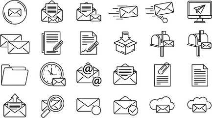 Leinwandbilder - Vector art of a collection of line icons representing email, messaging, and online communication