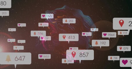 Poster - Void opening initiating pulsating 3D contour form with pins bells hearts visualizing engagement