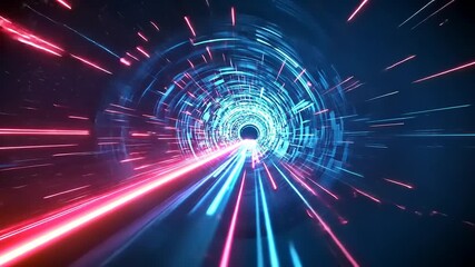 Wall Mural - futuristic tunnel with vibrant light streaks creating a sense of speed and motion in a digital realm