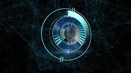 Poster - Dark network mesh background starting circular interface emerging, pulsing, rotating, aligning HUD