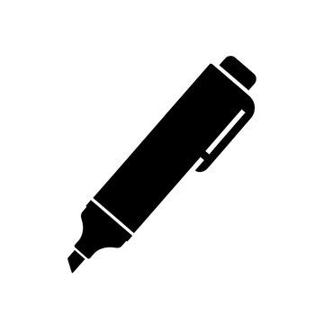 A minimalist black and white illustration of a highlighter for back to school designs and office