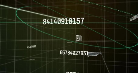 Poster - Dark grid rotating triggers green diagonal beam emerging, scanning labels updating visualizing data