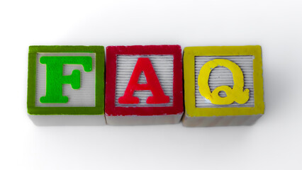 Fototapete - FAQ design element with copy space. Color building blocks for Frequently Asked Questions. Website background or banner.