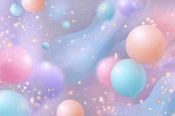Poster - A Whimsical Dreamscape of Floating Pastel Balloons and Twinkling Stars Creating a Festive and Joyful Atmosphere for Celebrations