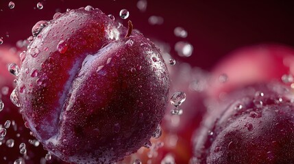 Aufkleber - Juicy Fresh Red Cherries Covered in Water Droplets Close-Up Showing Texture and Freshness in Vibrant Colors