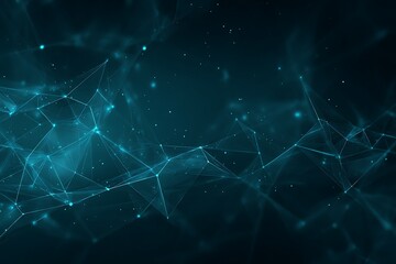 Fototapete - Abstract digital network visualization showcasing interconnected points and lines creating a futuristic technological web against a dark teal background with subtle glowing particles