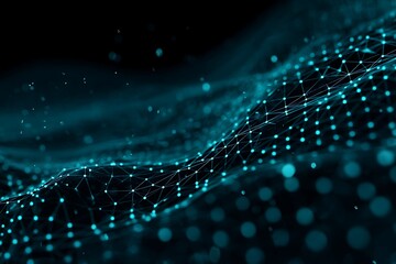 Fototapete - Abstract Digital Network Connections Flowing Through a Futuristic Cybernetic Landscape Representing Global Connectivity and Information Exchange