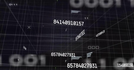 Aufkleber - Numbers drifting on dark grid starting circuit lines emerging and pulsing visualizing data flow
