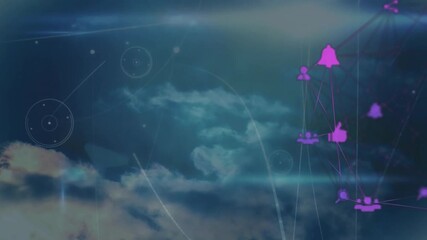 Poster - When playback starts animated icon network appearing pulsing glowing drifting visualizing data flow
